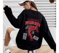 Shein Sudadera cálida de cuello redondo para mujer, top de algodón para mujer, sudadera oversize con curvas y estampado gráfico de Spider-Man, forro polar c
