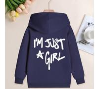 Shein Sudadera casual con forro térmico con eslogan "SOY SOLO UNA CHICA" para niña preadolescente, cálida y cómoda, parte superior para otoño/invierno