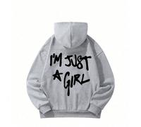 Shein Sudadera casual con forro térmico con estampado del lema "SOY SOLO UNA CHICA" para niña preadolescente, cálida y cómoda, parte superior para otoño/inv