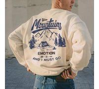 Shein Sudadera casual de cuello redondo para hombre | Obra de arte de paisaje con patrón de tienda de campaña de montaña al aire libre | Esencial de estilo