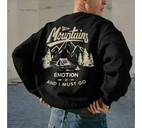 Shein Sudadera casual de cuello redondo para hombres | Obra de arte con paisaje y patrón de carpa de montaña al aire libre | Esencial de estilo callejero |