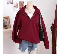 Shein Sudadera casual de forro polar con media cartera con cremallera, de manga larga y hombros caídos, de unicolor, para niña preadolescente, para otoño/in