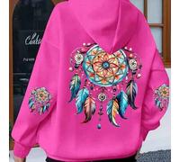 Shein Sudadera casual suave para mujer de talla grande - Estampado de atrapasueños verde luminoso, diseño de bolsillo, corte holgado, lavable a máquina, ade