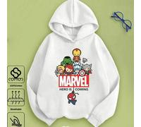 Shein Sudadera con capucha ajuste curvilíneo oversize y hombros caídos para niños y niñas pequeños, con estampado de tema de Vengadores - Hulk, Thor, person