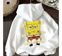 Shein Sudadera con capucha básica extragrande para mujer con cordón y forro polar. Presenta un divertido diseño de Bob Esponja en la parte delantera, donde