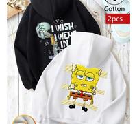 Shein Sudadera con capucha básica extragrande para mujer con cordón y forro polar. Presenta un divertido diseño de Bob Esponja en la parte delantera, donde