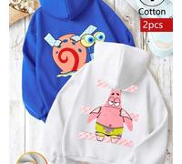 Shein Sudadera con capucha básica extragrande para mujer con cordón y forro polar. Presenta un divertido diseño de Bob Esponja en la parte delantera, donde