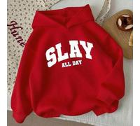 Shein Sudadera con capucha casual con estampado de letras "SLAY ALL DAY" para niñas y adolescentes, de moda y personalizada, apta para todas las estaciones,