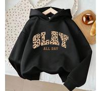Shein Sudadera con capucha casual con estampado de letras y leopardo "SLAY ALL DAY" para adolescentes, de moda y personalizada, apta para todas las estacion