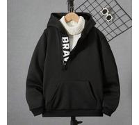 Shein Sudadera con capucha casual con media cartera con cremallera, estampado de letras, manga larga para adolescentes