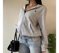 Shein Sudadera con capucha casual gris con detalles bordados para mujer de talla grande, ropa de mujer para volver al colegio en otoño
