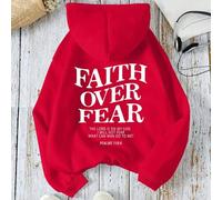 Shein Sudadera con capucha casual y simple para mujer con estampado de lema "LA FE SOBRE EL MIEDO, EL SEÑOR ESTÁ DE MI LADO, NO TEMERÉ LO QUE PUEDA HACERME