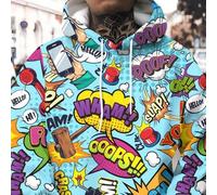 Shein Sudadera con capucha con estampado de letras all-over en estilo retro y de dibujos animados para hombres, para otoño, de manga larga