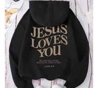 Shein Sudadera con capucha con estampado de letras para mujer "JESÚS TE AMA, NOS AMAMOS LOS UNOS A LOS OTROS PORQUE ÉL NOS AMÓ PRIMERO" 1 JUAN 4:19, atuendo