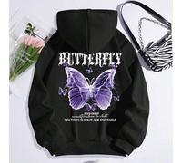 Shein Sudadera con capucha con forro térmico, bolsillo canguro, cordón de ajuste y estampado de eslogan y mariposa "LA MARIPOSA NUNCA SE RINDE, HAZ LO QUE C