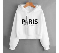 Shein Sudadera con capucha con forro térmico, estampado de la Torre Eiffel y eslogan "PARÍS SIEMPRE ES UNA BUENA IDEA", manga larga, ideal para graduación,