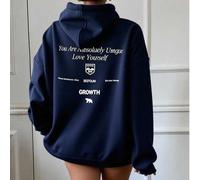 Shein Sudadera con capucha con forro térmico, hombros caídos y cordón, con gráfico de eslogan "Eres absolutamente único, ámarte a ti mismo FUERTE, encuentra