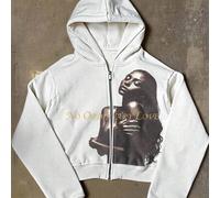 Shein Sudadera con capucha corta con cremallera y estampado gráfico "No Ordinary Love" para mujer, adecuada para usar al aire libre en otoño