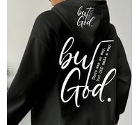 Shein Sudadera con capucha cristiana de talla grande para mujer con texto "But God There Was No Way But God Made A Way"