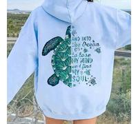 Shein Sudadera con capucha de estilo casual con estampado de filosofía de curación del océano, ropa para niñas adolescentes estudiantes, para compras, escue