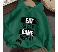 Shein Sudadera con capucha de estilo casual con estampado de marca de moda callejera para niño preadolescente, estudiante masculino, que se puede usar en pr