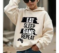 Shein Sudadera con capucha de estilo casual, con estampado de marca de moda callejera, para niño preadolescente estudiante. Se puede usar en primavera y oto