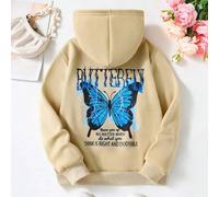Shein Sudadera con capucha de estilo informal y casual con estampado de mariposa azul para niñas en los inicios del otoño, estilo "madre e hija"