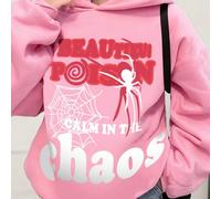 Shein Sudadera con capucha de hombro caÃdo con estampado de letras y arañas "BEAUTIFUL POISON CALM IN THE Chaos"