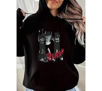 Shein Sudadera con capucha de manga corta con cuello redondo con el logotipo de la banda The Clash en negro, sudaderas estampadas para mujeres y hombres