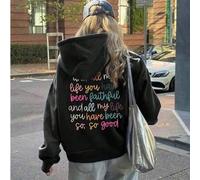 Shein Sudadera con capucha de manga larga, con cordón, forrada térmicamente, de estilo casual y sencillo, con estampado de "En mi vida siempre has sido leal