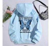 Shein Sudadera con capucha de manga larga con diseño gráfico de mariposa y lema "MARIPOSA Nunca te rindas NO IMPORTA CUÁNDO Haz lo que CREES QUE ES CORRECTO