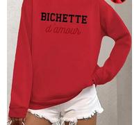 Shein Sudadera con capucha de manga larga con estampado BICHETTE d'amour, otoño e invierno de 2025. Estilo básico, estilo casual, versión holgada, gruesa y