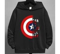 Shein Sudadera con capucha de manga larga con estampado del escudo de Capitán Marvel "Puedo hacer esto todo el día" para jóvenes unisex, de unicolor, corte