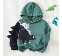 Shein Sudadera con capucha de manga larga de punto suave con decoración de dinosaurio 3D de dibujos animados para bebé niño, con forro grueso cepillado para