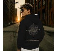 Shein Sudadera con capucha de manga larga para hombres, estilo de moda callejera vintage con estampado suelto, con patrón de brújula náutica, adecuada para