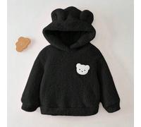 Shein Sudadera con capucha de oso de dibujos animados para bebé niña, con forro térmico de estilo básico, adecuada para interiores, esquí al aire libre, uso