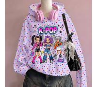 Shein Sudadera con capucha de otoño e invierno para niña, estampado lindo de grupo de chicas de dibujos animados, K-Pop Superstars, a lunares