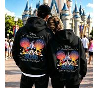 Shein Sudadera con capucha de pareja Disney Family Vacation 2026, castillo de fuegos artificiales, familia Mickey, sudadera de vacaciones para pareja, prend