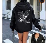 Shein Sudadera con capucha de punto polar de color liso para mujer con estampado de Spider-Man, forro polar cálido para otoño/invierno, parte superior de al