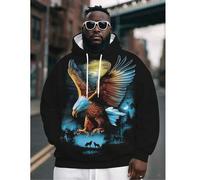 Shein Sudadera con capucha de talla grande para hombres con estampado digital 3D de águila y lobo, sudadera con capucha de manga larga para otoño/invierno,