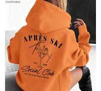 Shein Sudadera con capucha de viaje "APRES SKI CLUB", sudadera de viaje, suéter italiano, serie K-Pop warrior, sudadera de invierno para mujer, sudadera de