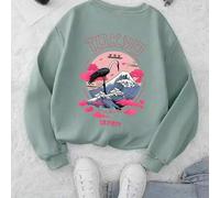 Shein Sudadera con capucha de viaje con estampado de grulla y olas de TOKYO, suéter italiano, serie K-Pop Warrior, sudadera de invierno para mujer, sudadera