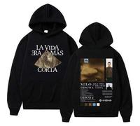 Shein Sudadera con capucha del álbum "La Vida Era Mas Corta" del rapero Milo J para hombres y mujeres, sudadera de hip-hop, manga larga, corte holgado, over