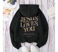 Shein Sudadera con capucha estampada con letra JESÚS TE AMA NOSOTROS NOS AMAMOS EL AL OTRO PORQUE ÉL NOS AMÓ PRIMERO 1 JUAN 4:19 PARA MUJER