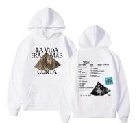 Shein Sudadera con capucha gráfica del álbum "La Vida Era talla grande Corta" de Milo J para hombres y mujeres, chándal de hip-hop de manga larga, sudadera