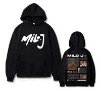 Shein Sudadera con capucha gráfica del álbum Rapper Milo J 111 para hombres y mujeres, moda hip hop, sudaderas oversize, sudadera de algodón polar casual pa