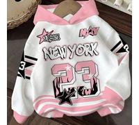 Shein Sudadera con capucha gráfica minimalista y casual de New York Brooklyn, sudadera de manga larga de corte holgado para mujer en otoño/invierno