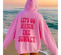 Shein Sudadera con capucha holgada con forro térmico, cordón y estampado gráfico de lema de ocio festivo con la frase "VAMOS A VER LA PUESTA DE SOL"