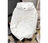 Shein Sudadera con capucha holgada para hombres con gráfico de letra 3D de Los Ángeles, de ajuste suelto y hombros caídos, gruesa, adecuada para otoño/invie