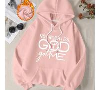 Shein Sudadera con capucha inspiradora "No te preocupes, Dios me tiene" para mujer - Sudadera informal oversize con bolsillos, sudadera gruesa, transpirable